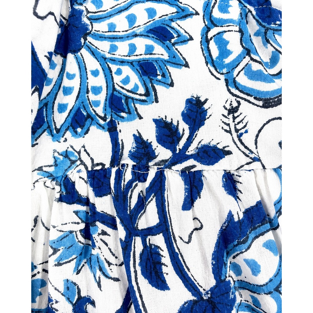 SoLe Mare Sole Amore Blue White Floral Smocked Cotton Mini Dress Large - Picture 8 of 11